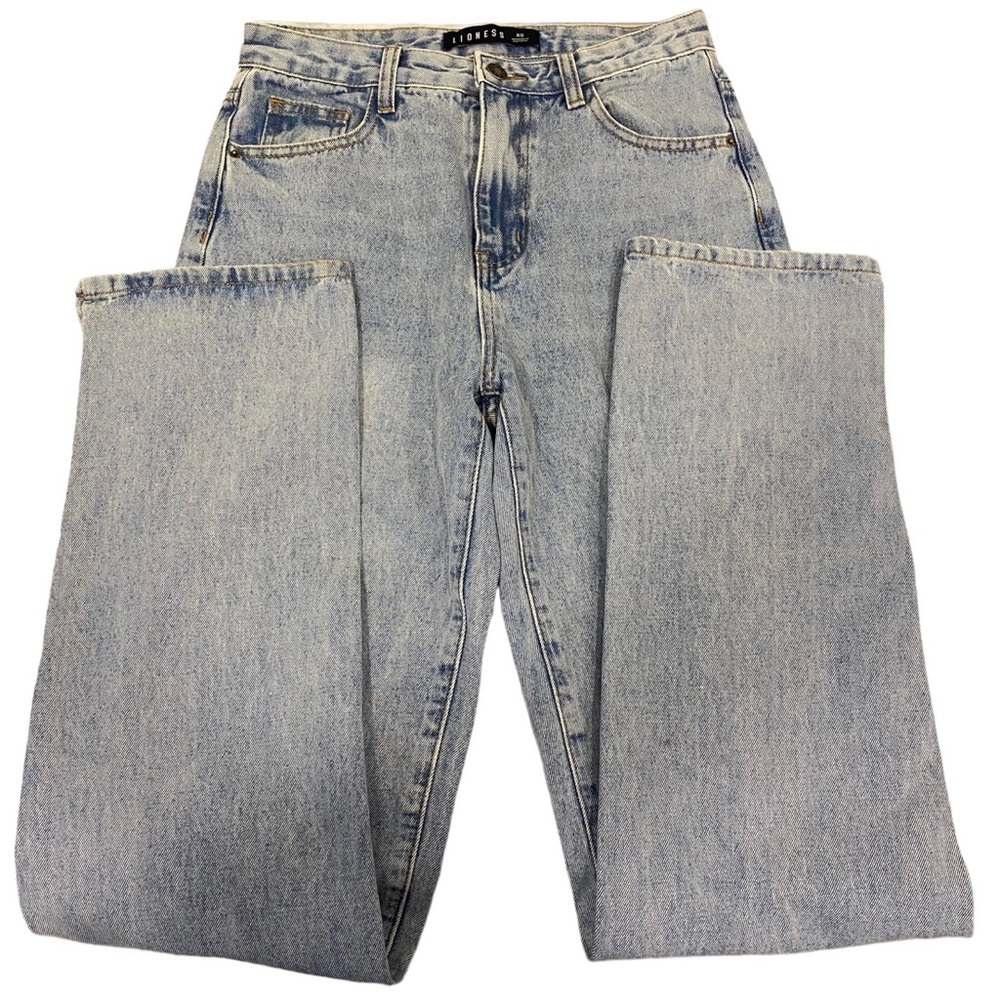 LIONESS Womens Light Wash Denim Straight Leg High Waist Hem Split Jeans Size XS